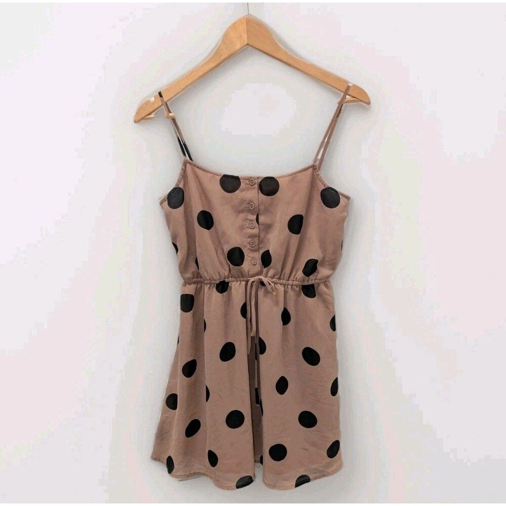 Fairycore Brown and Black Polka Dot Spaghetti Strap Coquette Girlcore Mini Dress